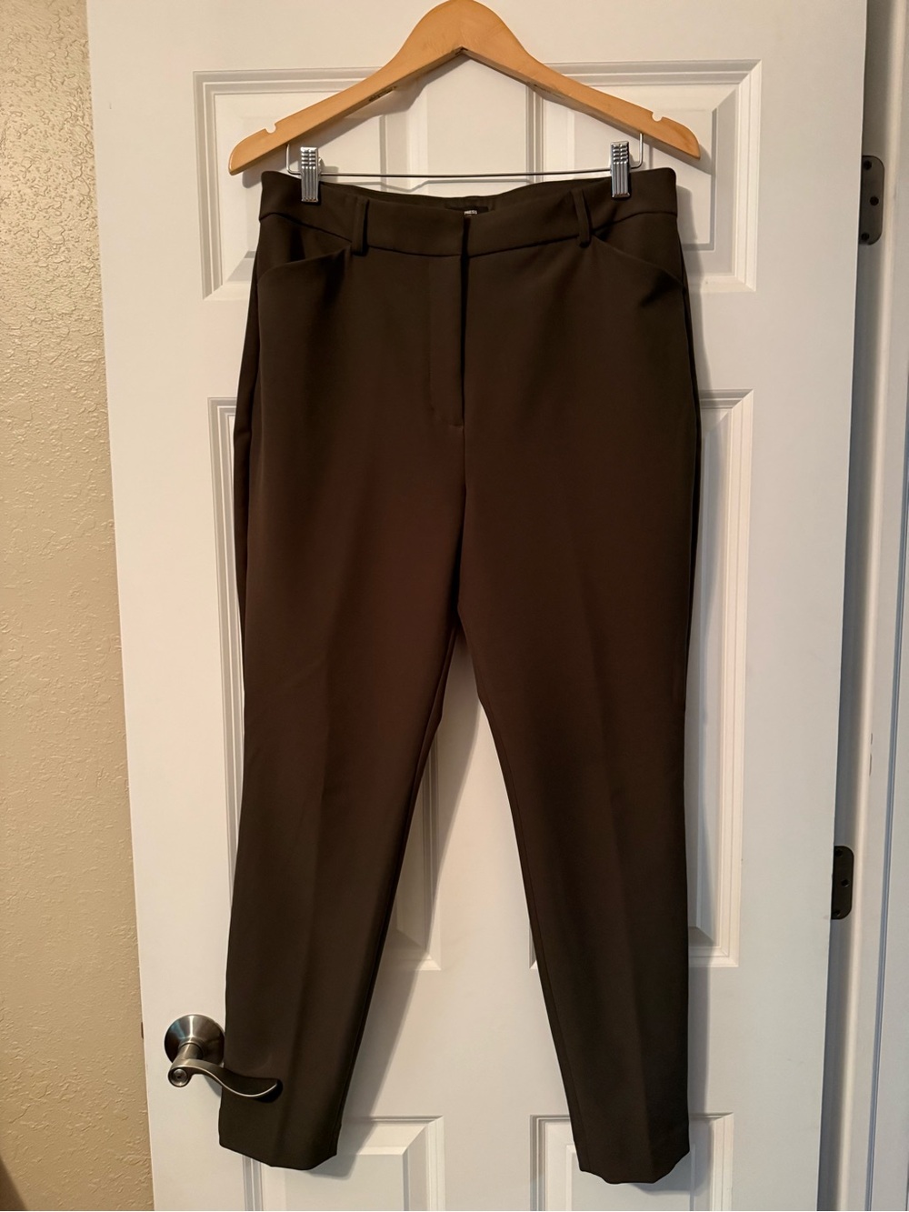 Express Olive Green Editor Straight Leg Dress Trousers